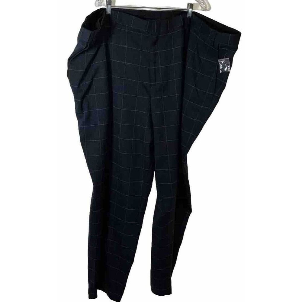KS Signature Mens Checkered Navy Blue Pants Size 58/40 Big Formal Occassion
